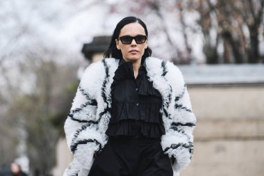Paris, France - March 03, 2019: Street style outfit -  Evangelie Smyrniotaki after a fashion show during Paris Fashion Week - PFWFW19