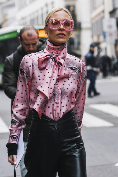 Milan, Italy - February 23, 2019: Street style Outfit before a fashion show during Milan Fashion Week - MFWFW19