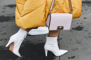 Paris, France - March 02, 2019: Street style outfit, close up, after a fashion show during Paris Fashion Week - PFWFW19