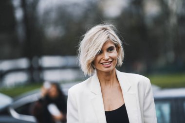 Paris, France - March 02, 2019: Street style outfit -  Xenia Adonts after a fashion show during Paris Fashion Week - PFWFW19