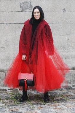 Paris, France - March 03, 2019: Street style outfit -  Eva Chen after a fashion show during Paris Fashion Week - PFWFW19