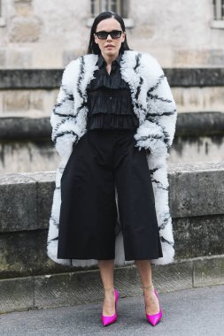 Paris, France - March 03, 2019: Street style outfit -  Evangelie Smyrniotaki after a fashion show during Paris Fashion Week - PFWFW19