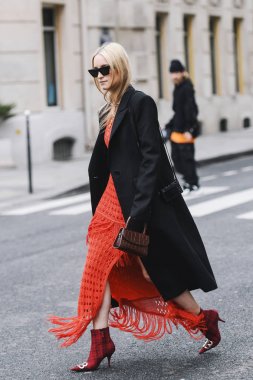 Paris, France - March 02, 2019: Street style outfit Charlotte Groeneveld after a fashion show during Paris Fashion Week - PFWFW19