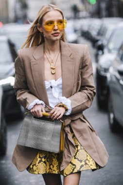 Paris, France - March 02, 2019: Street style outfit -  Leonie Hanne after a fashion show during Paris Fashion Week - PFWFW19