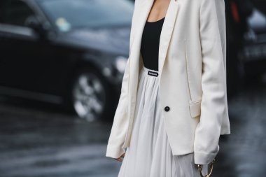 Paris, France - March 02, 2019: Street style outfit -  Xenia Adonts after a fashion show during Paris Fashion Week - PFWFW19