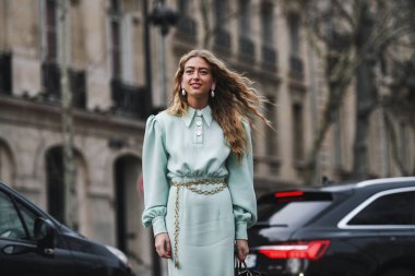 Paris, France - March 03, 2019: Street style outfit -  Emili Sindlev after a fashion show during Paris Fashion Week - PFWFW19