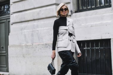 Paris, France - March 02, 2019: Street style outfit Xenia Adonts after a fashion show during Paris Fashion Week - PFWFW19