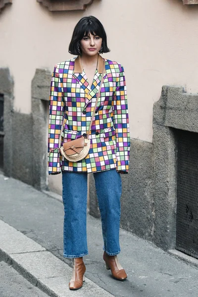 Milan Italy February 2019 Street Style Outfit Fashion Show Milan — Stock Photo, Image