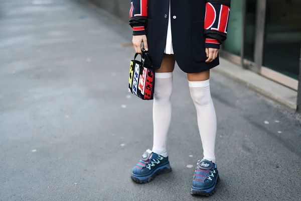 Milan Italy February 2019 Street Style Street Style Outfit Detail — Stock Photo, Image