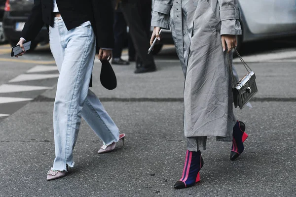 Μιλάνο Ιταλία Φεβρουαρίου 2019 Στυλ Street Σύνολα Λεπτομέρεια Πριν Από — Φωτογραφία Αρχείου