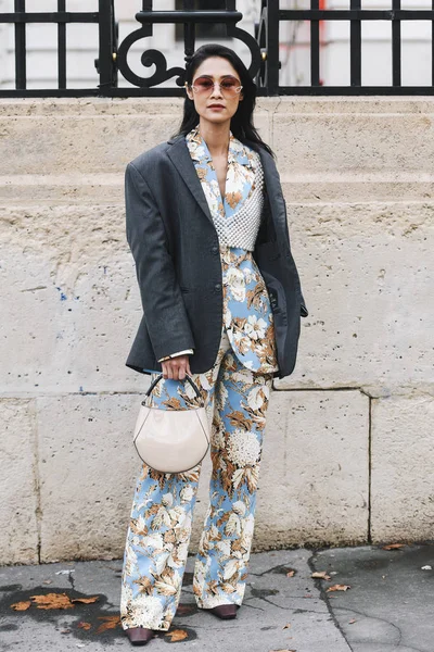 París Francia Marzo 2019 Traje Calle Después Desfile Moda Durante — Foto de Stock