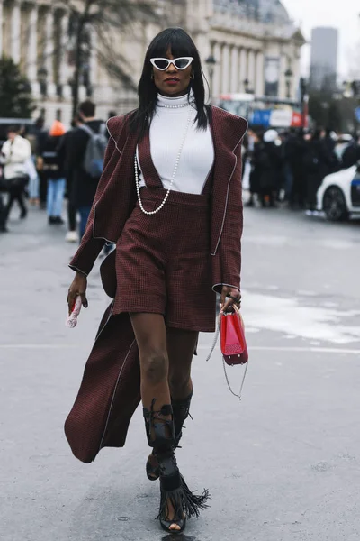 París Francia Marzo 2019 Traje Calle Antes Desfile Moda Durante — Foto de Stock