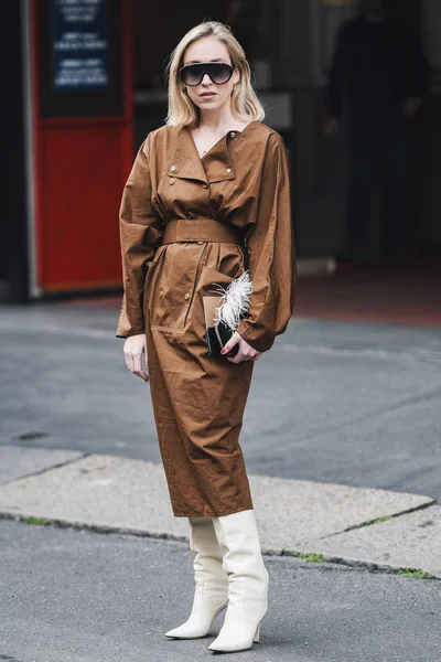 Milano Italien Februari 2019 Street Style Outfit Innan Modevisning Milan — Stockfoto