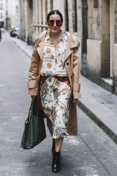 París Francia Marzo 2019 Traje Calle Después Desfile Moda Durante — Foto de Stock