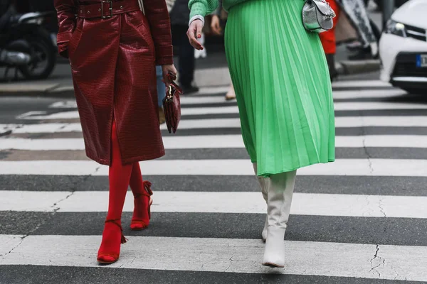 Milano Febbraio 2019 Street Style Outfit Dettagli Prima Una Sfilata — Foto Stock