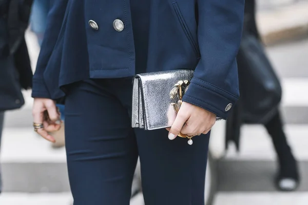 Milano Febbraio 2019 Street Style Dettaglio Borsa Dopo Una Sfilata — Foto Stock