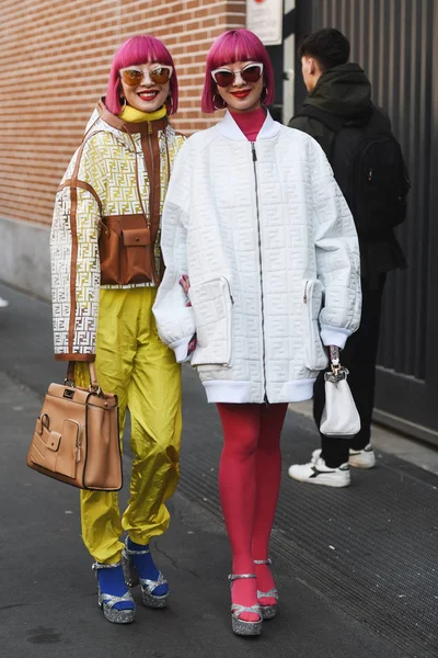 Milán Italia Febrero 2019 Los Influencers Del Street Style Ami — Foto de Stock