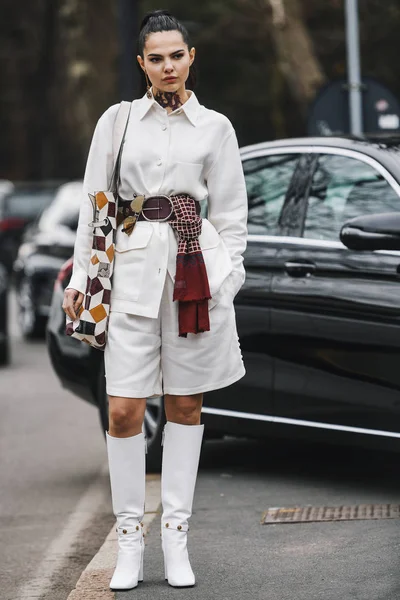 Milano Italien Februari 2019 Street Style Influencer Doina Ciobanu Innan — Stockfoto