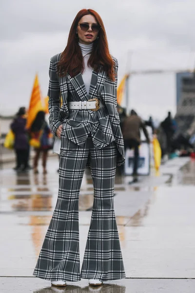 París Francia Marzo 2019 Traje Calle Después Desfile Moda Durante — Foto de Stock