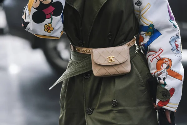 Paris France March 2019 Street Style Outfit Purse Detail Fashion — Stock Photo, Image