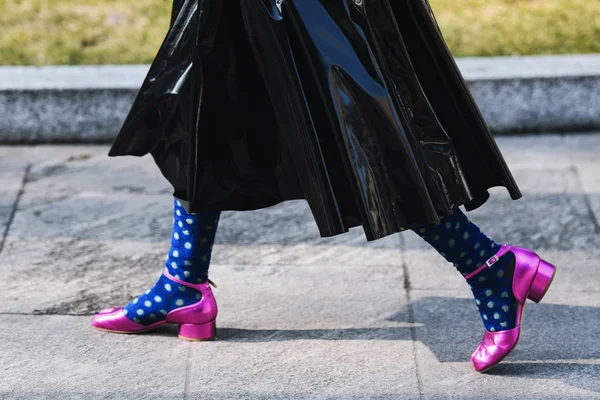 Мілан Італія Лютого 2019 Вуличний Стиль Одягу Після Показу Мод — стокове фото