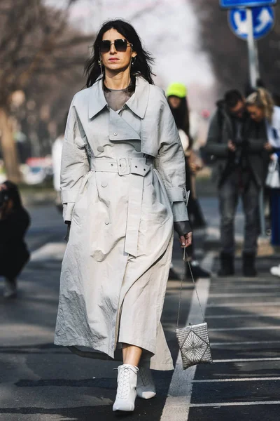 Milán Italia Febrero 2019 Street Style Outfit Antes Desfile Moda —  Fotos de Stock