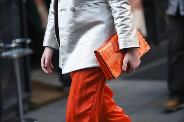 Milano Febbraio 2019 Street Style Dettaglio Borsa Dopo Una Sfilata — Foto Stock