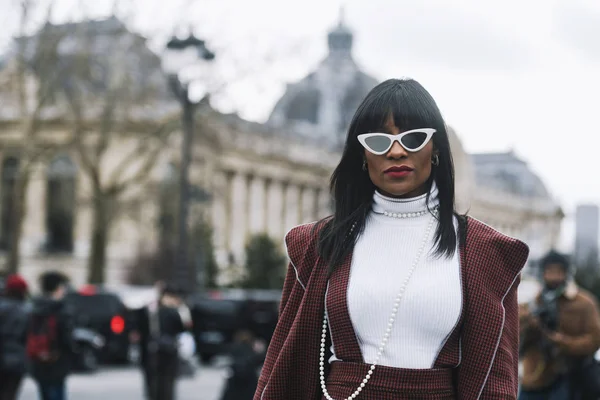 Paris França Março 2019 Roupa Rua Antes Desfile Moda Durante — Fotografia de Stock