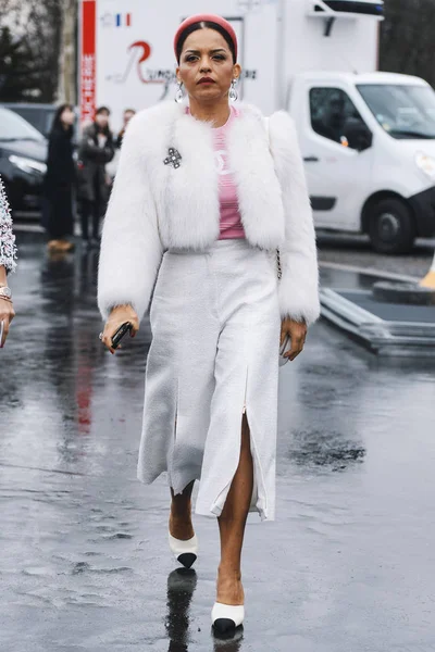 París Francia Marzo 2019 Traje Calle Traje Chanel Después Desfile — Foto de Stock