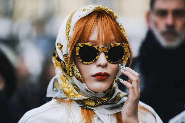 Paryż Francja Marzec 2019 Street Style Outfit Pokaz Mody Paryżu Obrazek Stockowy