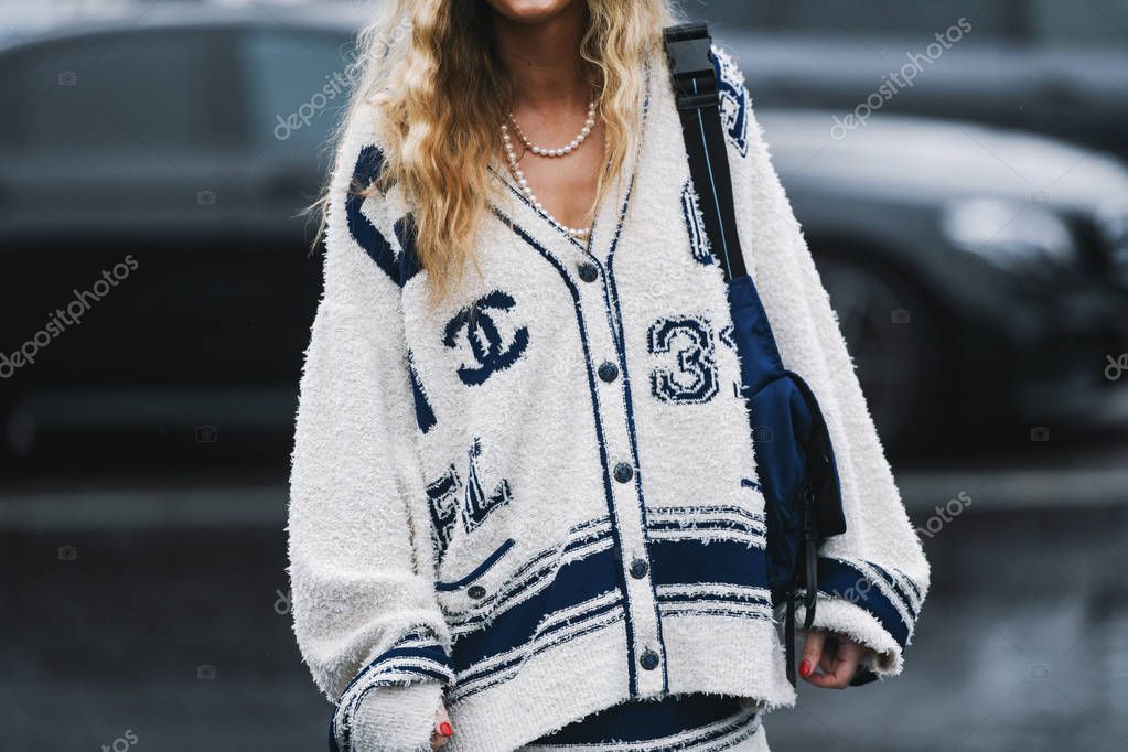 Paris, France - March 05, 2019: Street style outfit before a fashion show during Milan Fashion Week - PFWFW19