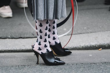 Paris, France - March 03, 2019: Street style outfit -  Shoes By Thom Browne after a fashion show during Paris Fashion Week - PFWFW19