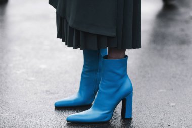 Paris, France - March 02, 2019: Street style outfit, close up, after a fashion show during Paris Fashion Week - PFWFW19