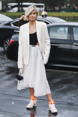 Paris, France - March 02, 2019: Street style outfit -  Xenia Adonts after a fashion show during Paris Fashion Week - PFWFW19