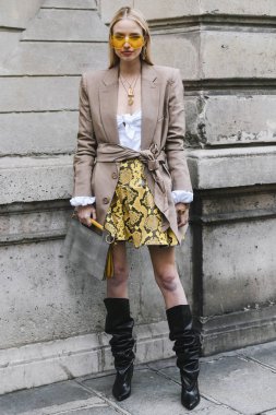 Paris, France - March 02, 2019: Street style outfit -  Leonie Hanne after a fashion show during Paris Fashion Week - PFWFW19