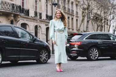 Paris, France - March 03, 2019: Street style outfit -  Emili Sindlev after a fashion show during Paris Fashion Week - PFWFW19