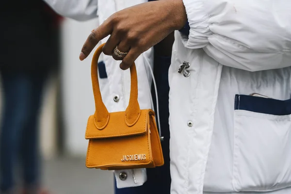 Parigi Francia Marzo 2019 Abito Street Style Borsa Dettaglio Dopo — Foto Stock