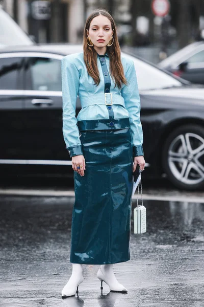 Paris França Março 2019 Roupa Rua Antes Desfile Moda Durante — Fotografia de Stock