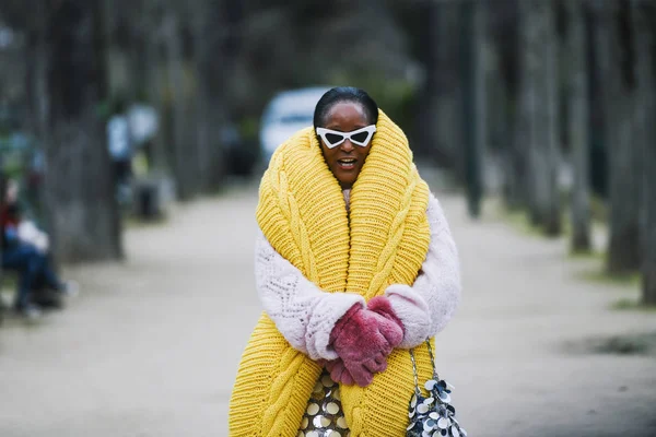 Paris França Março 2019 Roupa Rua Antes Desfile Moda Durante — Fotografia de Stock