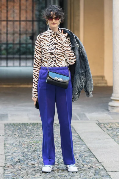 Milano Italien Februari 2019 Street Style Outfit Efter Modevisning Milan — Stockfoto