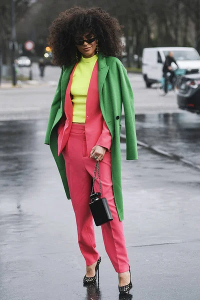 Paris Frankrike Mars 2019 Street Style Outfit Innan Modevisning Milan — Stockfoto