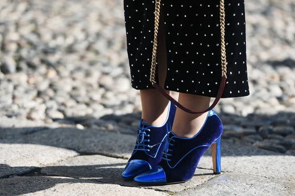 Milán Italia Febrero 2019 Street Style Zapatos Lujo Detalle Durante — Foto de Stock