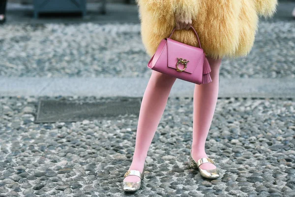 Milano Febbraio 2019 Street Style Dettaglio Borsa Dopo Una Sfilata — Foto Stock