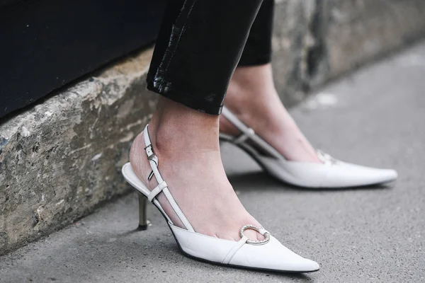 Parijs Frankrijk Maart 2019 Streetstyle Outfit Schoenen Detail Een Modeshow — Stockfoto