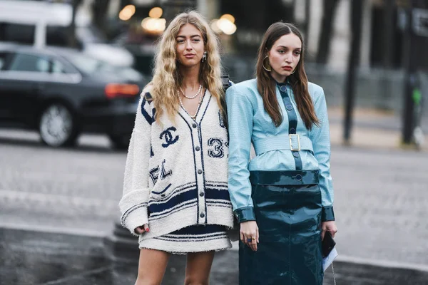 Paris Franciaország Március 2019 Street Style Felszerelés Chanel Ruhában Után — Stock Fotó