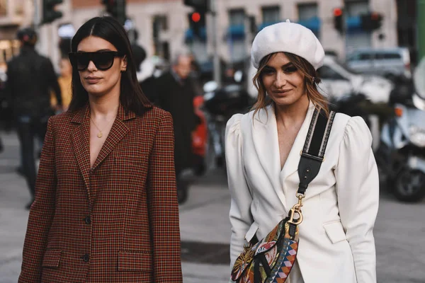 Milano Febbraio 2019 Abiti Street Style Modelle Blogger Influencer Prima — Foto Stock