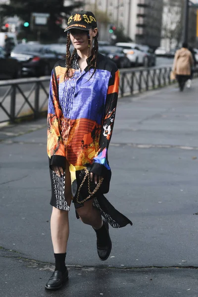 Paris França Março 2019 Roupa Rua Antes Desfile Moda Durante — Fotografia de Stock