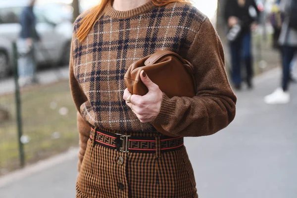 Milão Itália Fevereiro 2019 Detalhe Cinto Fendi Estilo Rua Após — Fotografia de Stock