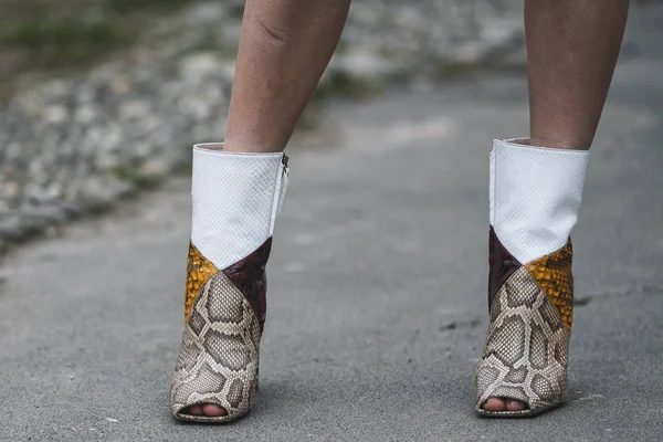 Milano Italia Febbraio 2019 Street Style Boots Detail Dopo Una — Foto Stock