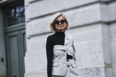 Paris, France - March 02, 2019: Street style outfit Xenia Adonts after a fashion show during Paris Fashion Week - PFWFW19